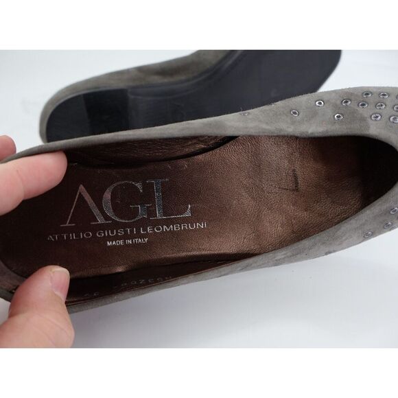 AGL Italy Ballet Flat Women Size 37 7 Gray Suede Grommet Leather Comfy - Picture 11 of 12